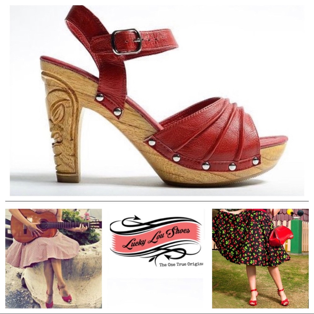 Red Leather Lucky Lou Heels